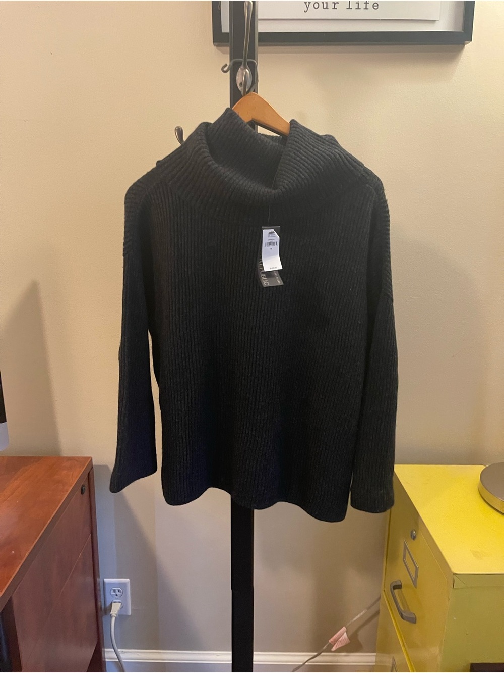 Banana Republic Black Ribbed Turtleneck Sweater Italian Wool Cashmere